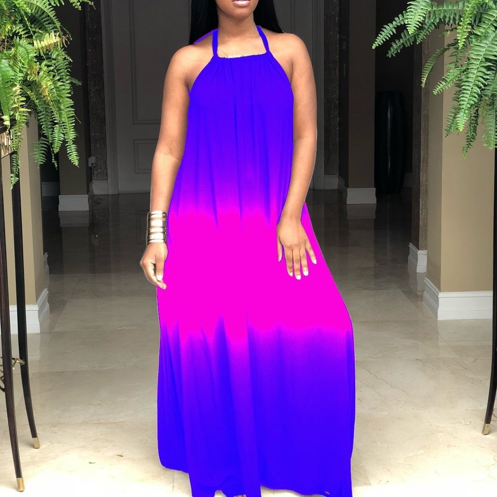 women multi-color tye dye pattern maxi sun dress